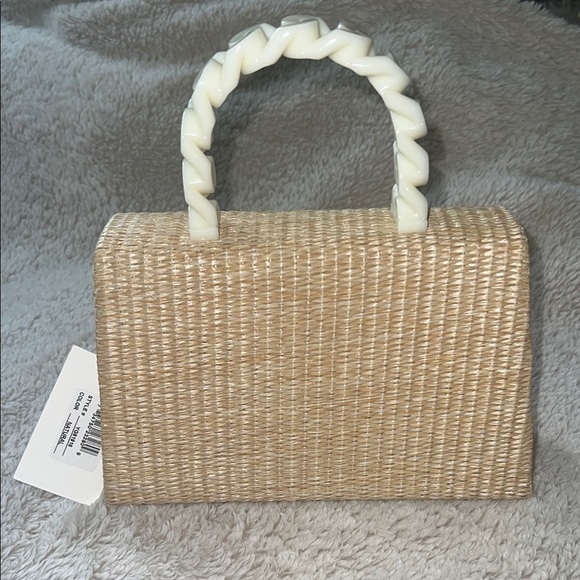 d’margeaux New York Tan and Cream Mini Bag Purse with Basket-Weave Design - Picture 7 of 15